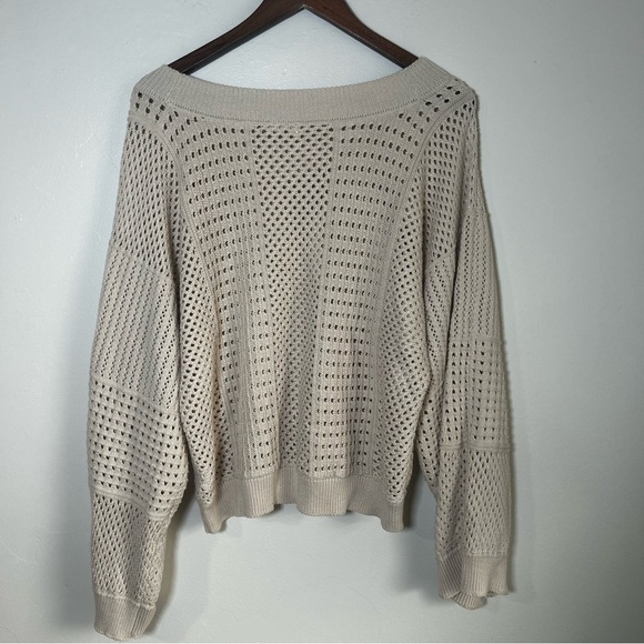 Anthropologie Women's Open Knit Cream Off the Shoulder Sweater - Picture 2 of 4